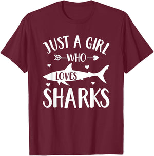 Shark Lover Gift Just A Girl Who Loves Sharks T-Shirt - T-Shirt | Maroon