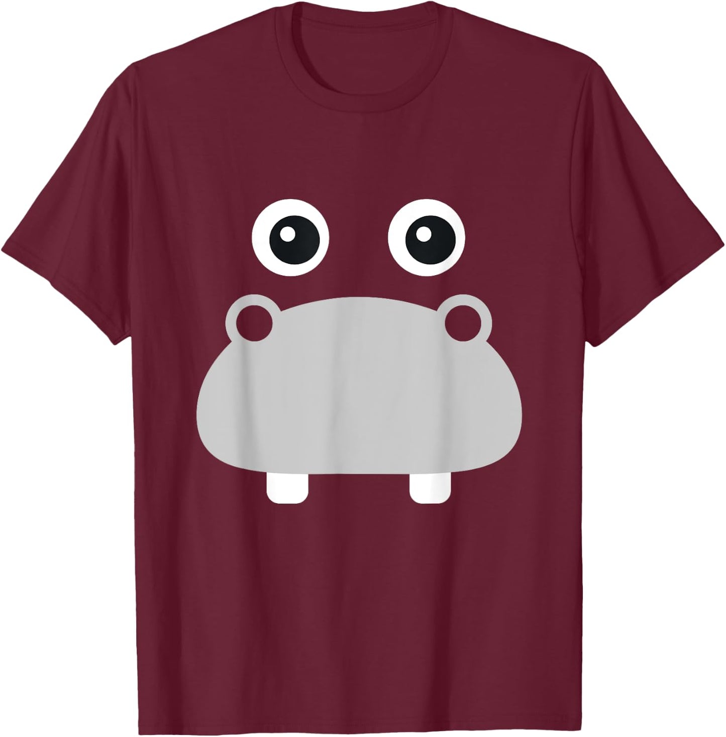 Kawaii Hippo Face Easy Animal Costume T-Shirt - T-Shirt | Maroon