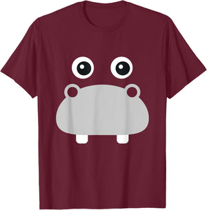 Kawaii Hippo Face Easy Animal Costume T-Shirt - T-Shirt | Maroon