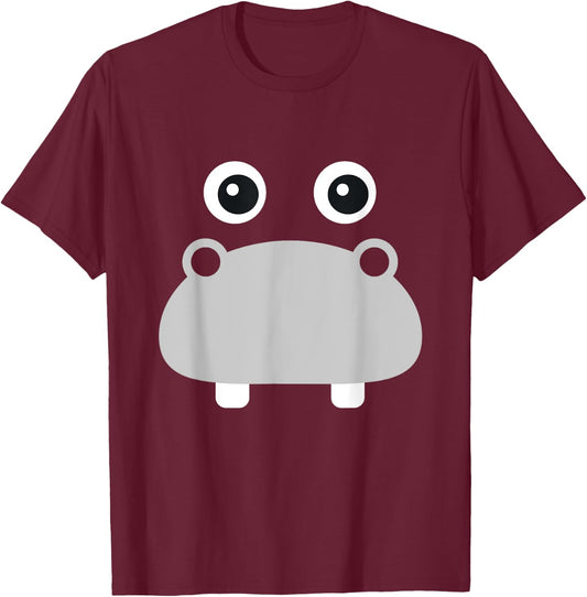 Kawaii Hippo Face Easy Animal Costume T-Shirt - T-Shirt | Maroon