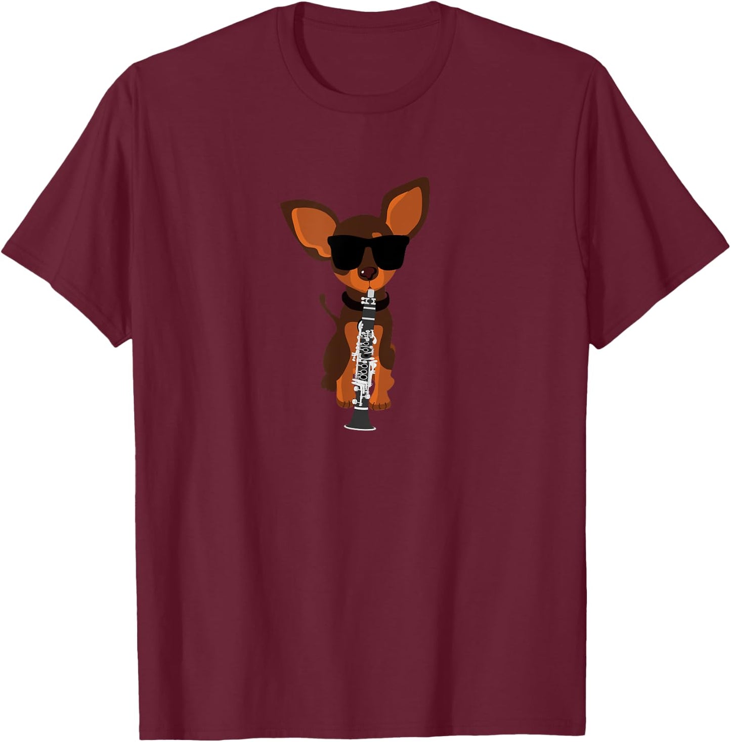 Funny Dog Wearing Sunglasses Playing Clarinet Women Girls Kids T-Shirt - T-Shirt | Maroon