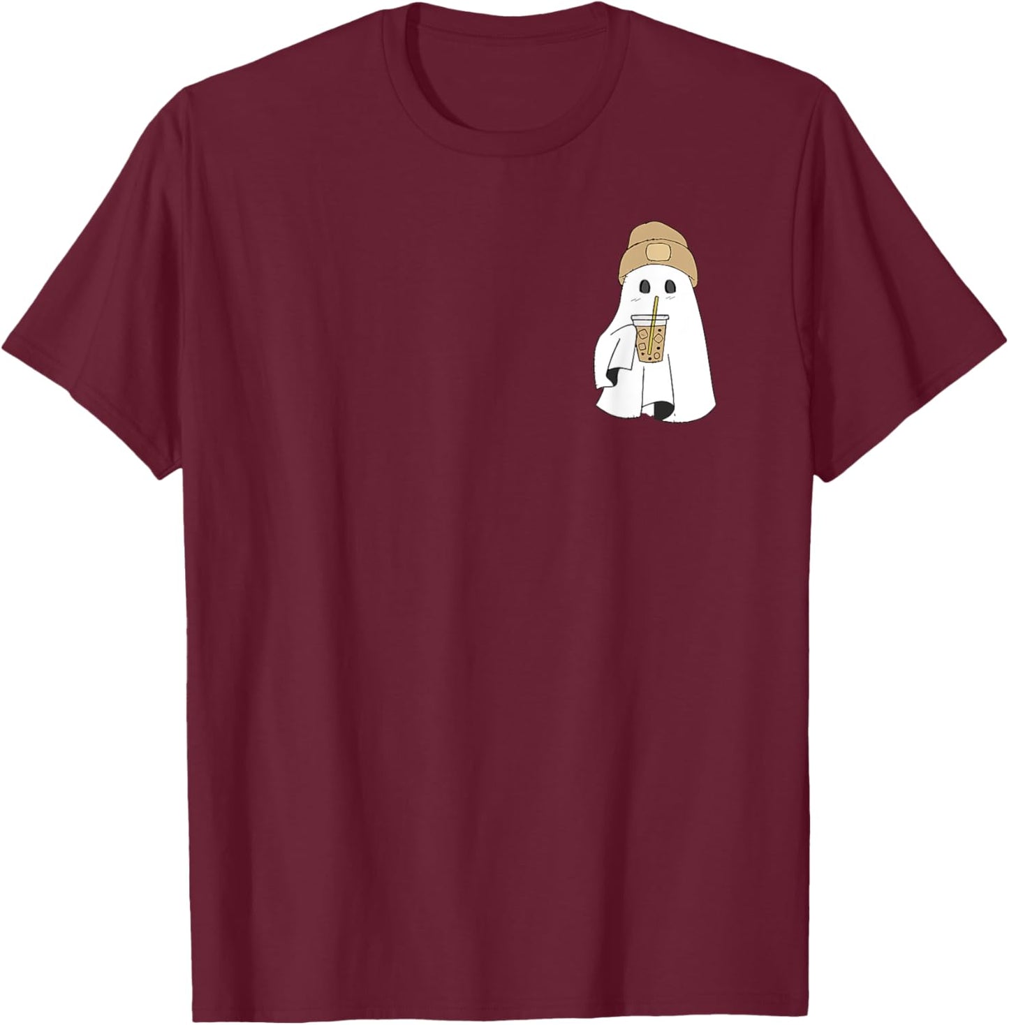 Spooky Season Cute Retro Ghost Ice Coffee Halloween Costume T-Shirt - T-Shirt | Maroon