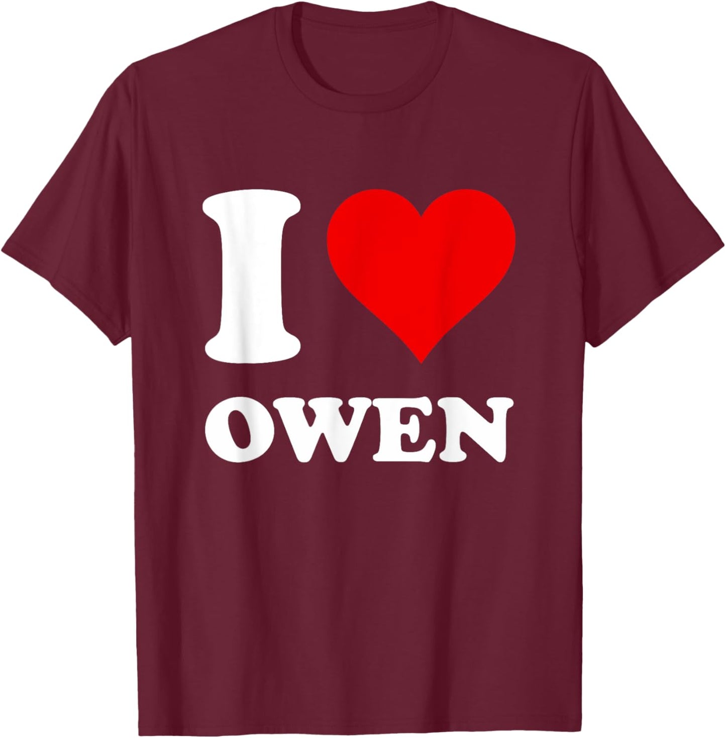 Red Heart I Love Owen T-Shirt - T-Shirt | Maroon