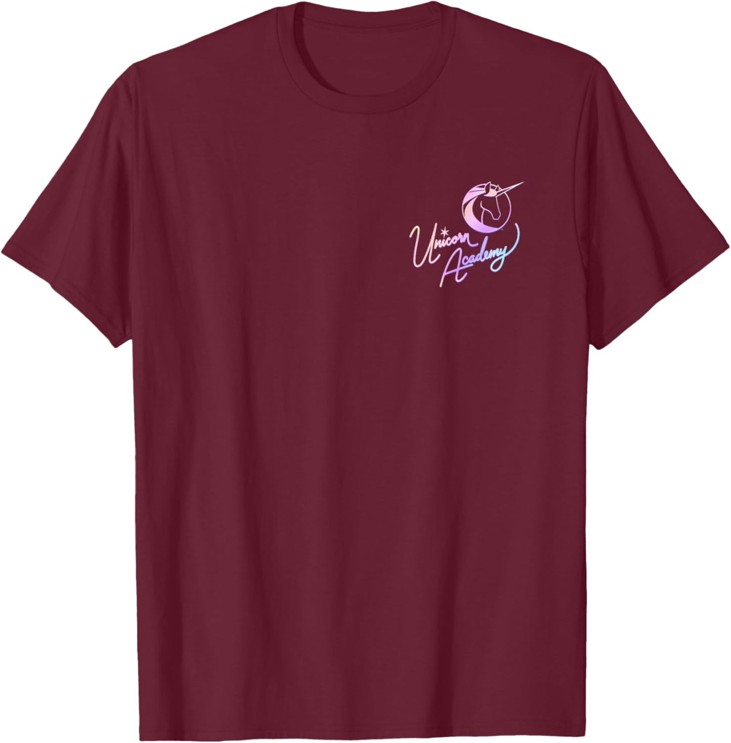 Unicorn Academy Rider and Unicorn Bond Front and Back Print T-Shirt - T-Shirt | Maroon