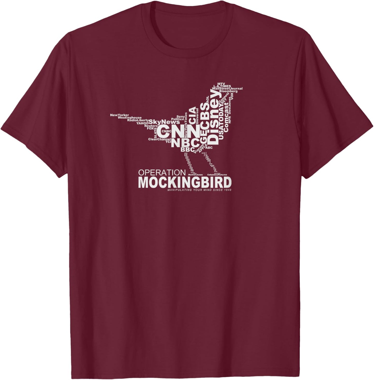 Operation Mockingbird Media Word Cloud T-Shirt - T-Shirt | Maroon