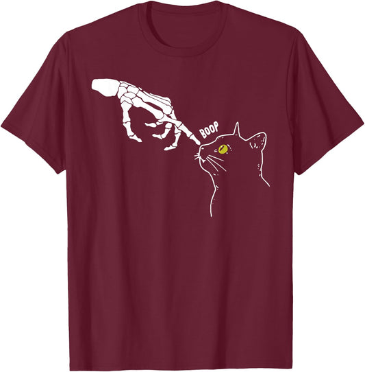 Halloween Skeleton Hand Cat Boop Funny Costume Cat Lovers T-Shirt - T-Shirt | Maroon