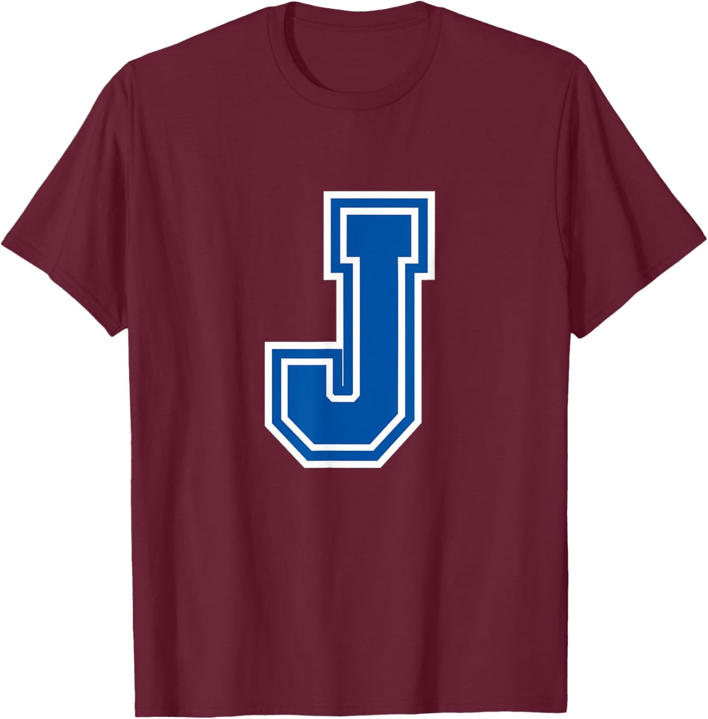 Letter J Blue Monogram Initial T-Shirt - T-Shirt | Maroon