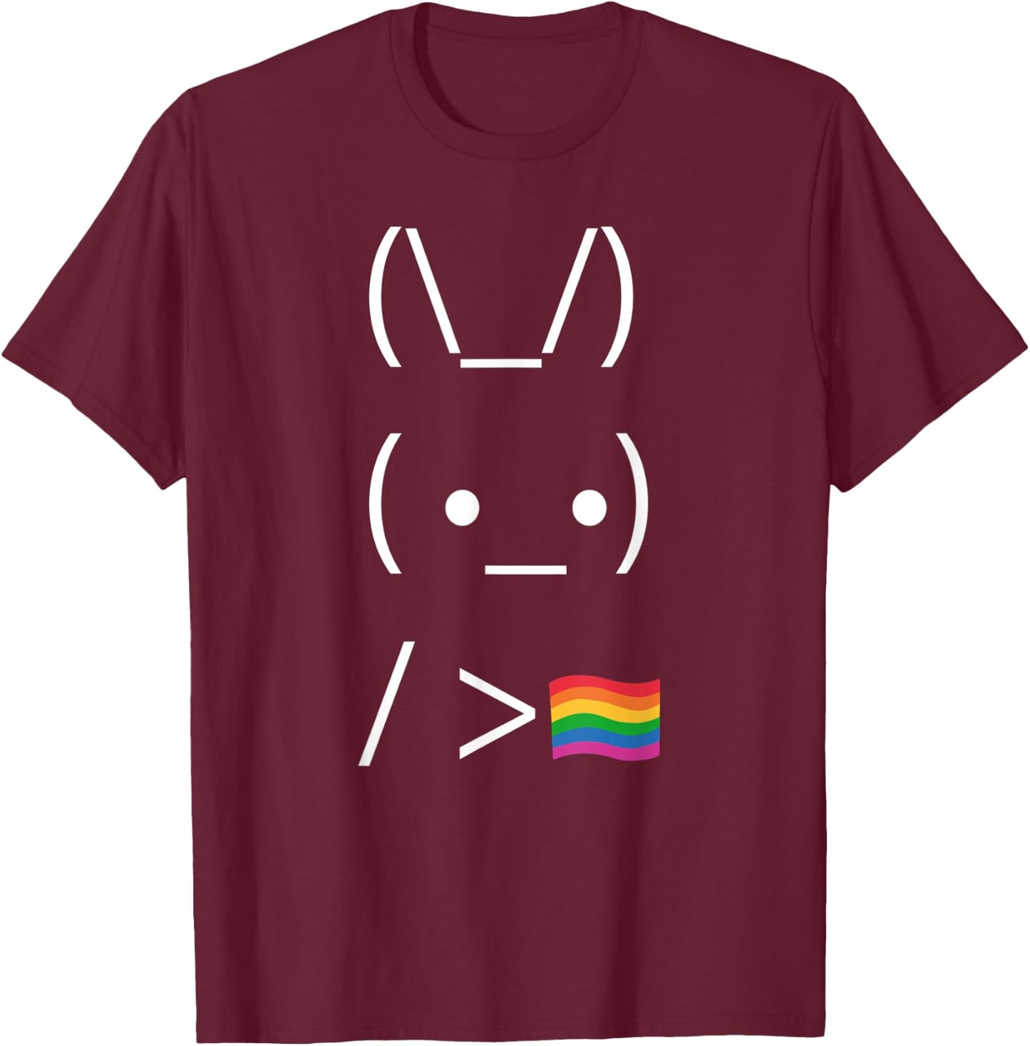 Bunny Holding Rainbow Flag - ASCII Internet Meme Gay Pride T-Shirt - T-Shirt | Maroon