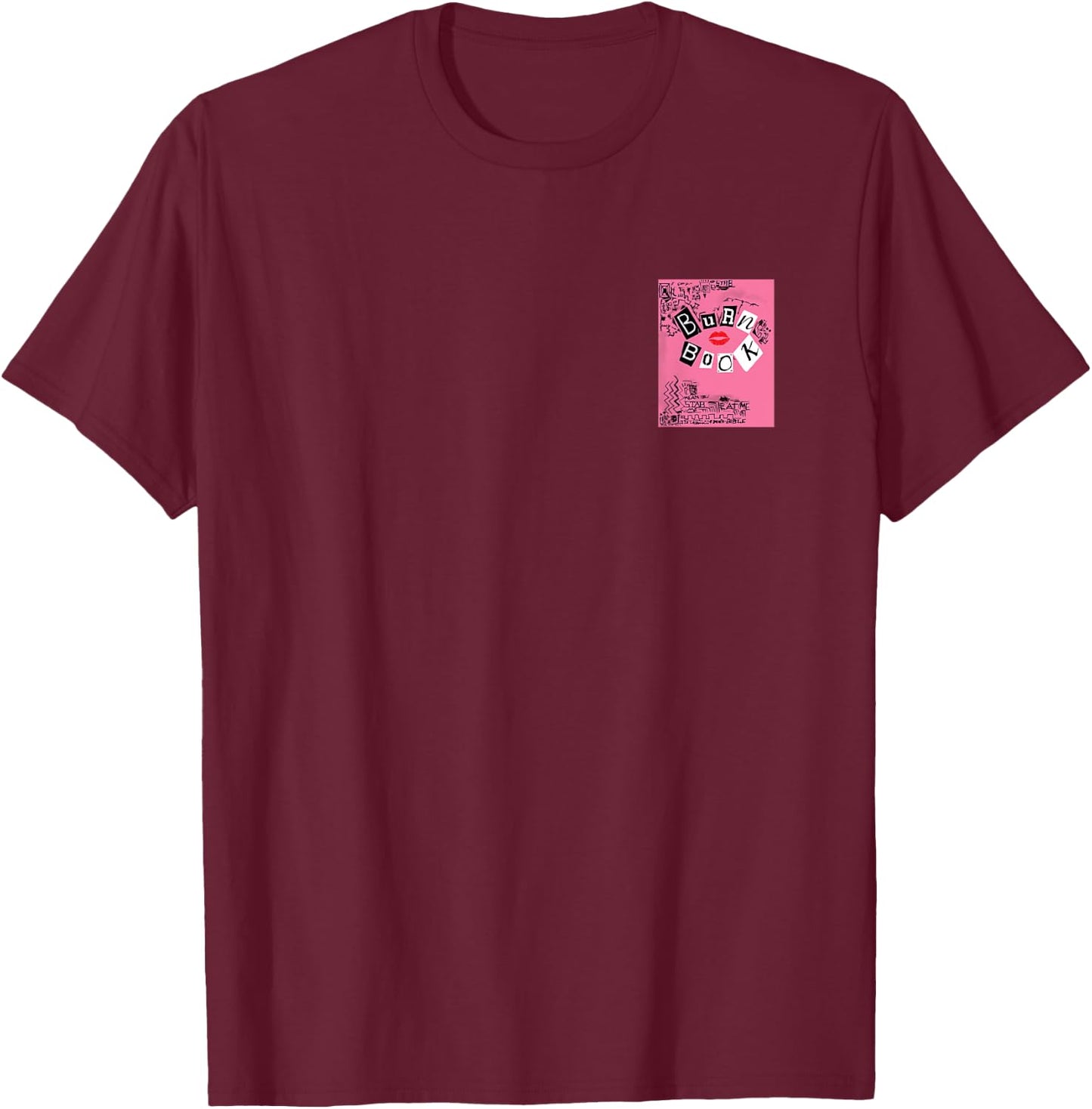 Mean Girls Front and Back Burn Book with the Plastics Movie T-Shirt - T-Shirt | Maroon