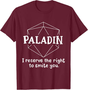 Paladin Funny Character Joke Roleplaying Games RPG Gamer T-Shirt - T-Shirt | Maroon