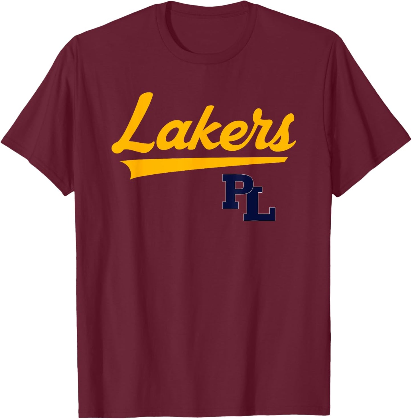 Prior Lake Lakers Logo Vintage Swoosh HS T-Shirt - T-Shirt | Maroon