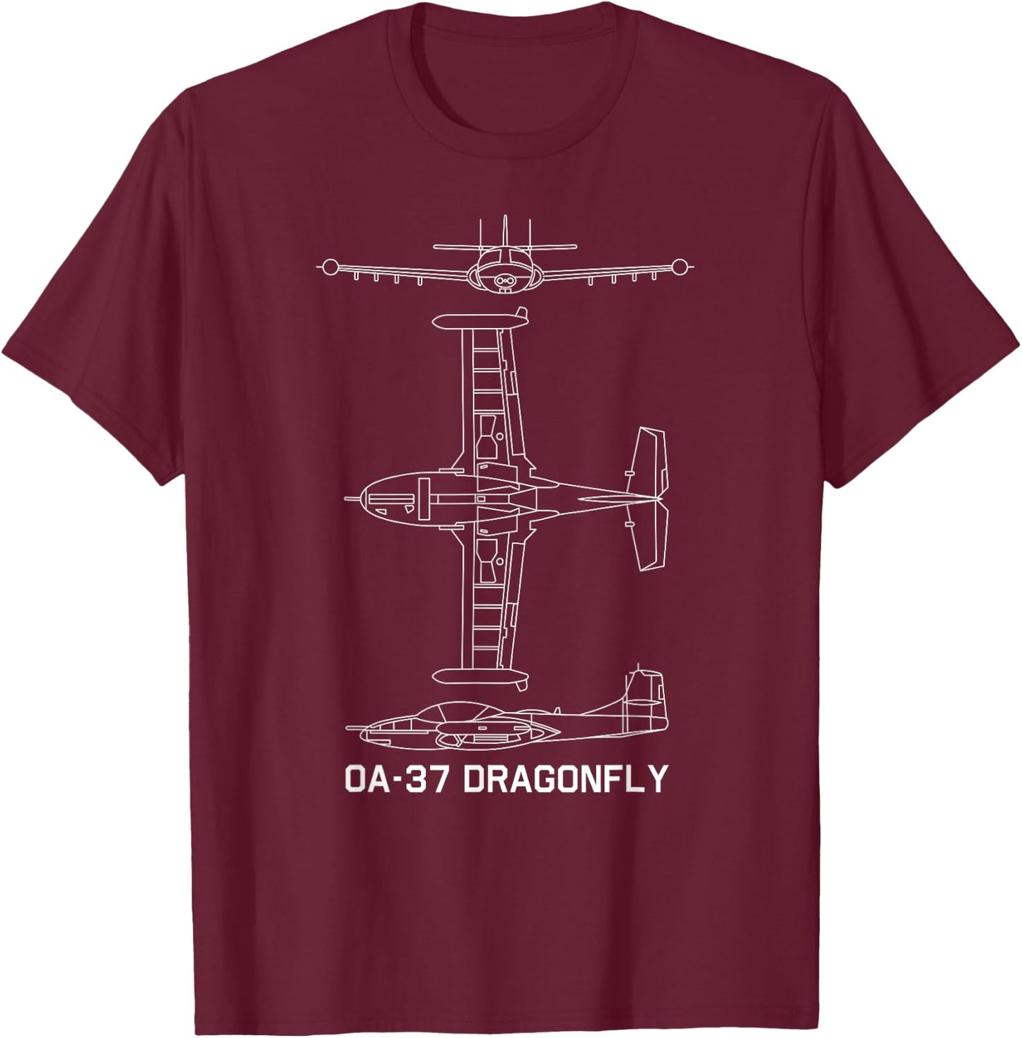 OA-37 Dragonfly American Plane Blueprint Gift T-Shirt - T-Shirt | Maroon