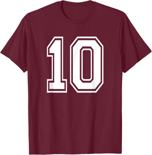Number 10 Birthday Gift Sports Player Team Numbered Jersey T-Shirt - T-Shirt | Maroon