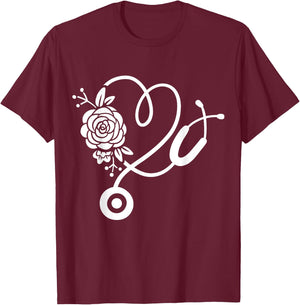 Stethoscope Flower Doctor Nurse RN PA T-Shirt - T-Shirt | Maroon
