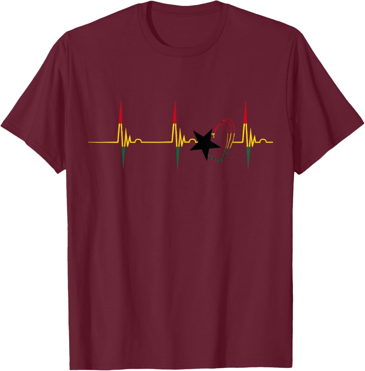 Ghanese Pride Ghana Heartbeat EKG Pulse Heart Ghana Flag T-Shirt - T-Shirt | Maroon