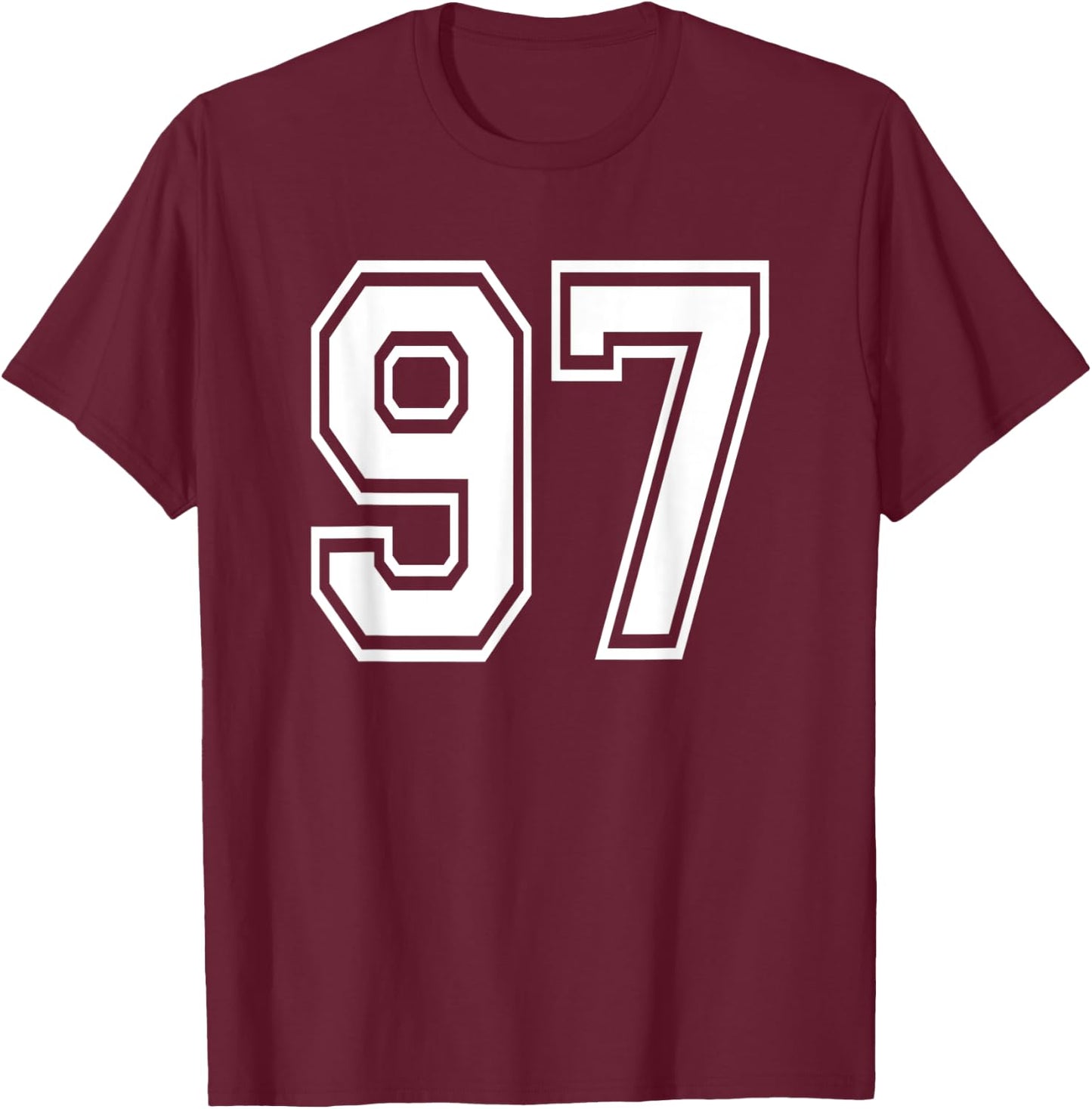Number 97 Numbered Uniform Sports Jersey Team 97th Birthday T-Shirt - T-Shirt | Maroon