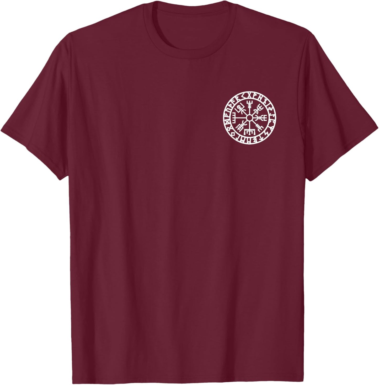Vegvisir, Viking, Rune Circle, Nordic, Symbol, Odin, Thor T-Shirt - T-Shirt | Maroon