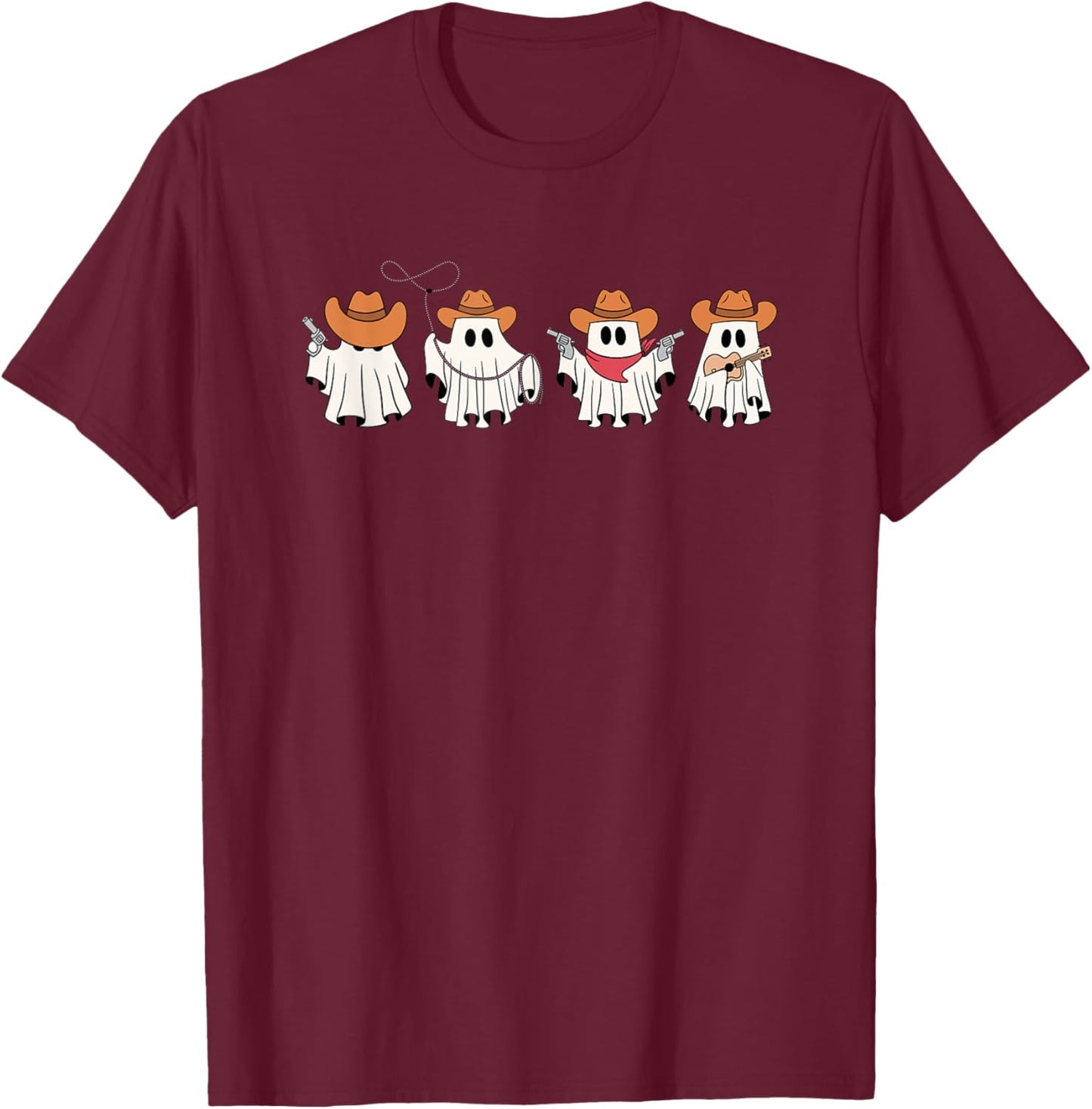 Cowboy Ghost Halloween Ghoul Design Funny Cowgirl Cowboy T-Shirt - T-Shirt | Maroon