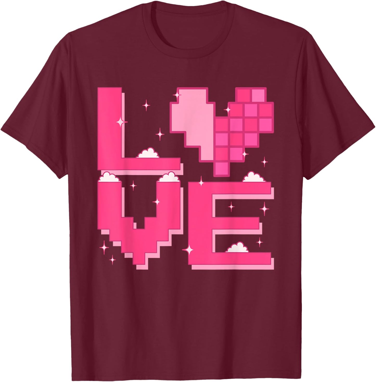 Love Heart Pixel Retro Gaming Costume 80s 90s Kawaii Outfit T-Shirt - T-Shirt | Maroon