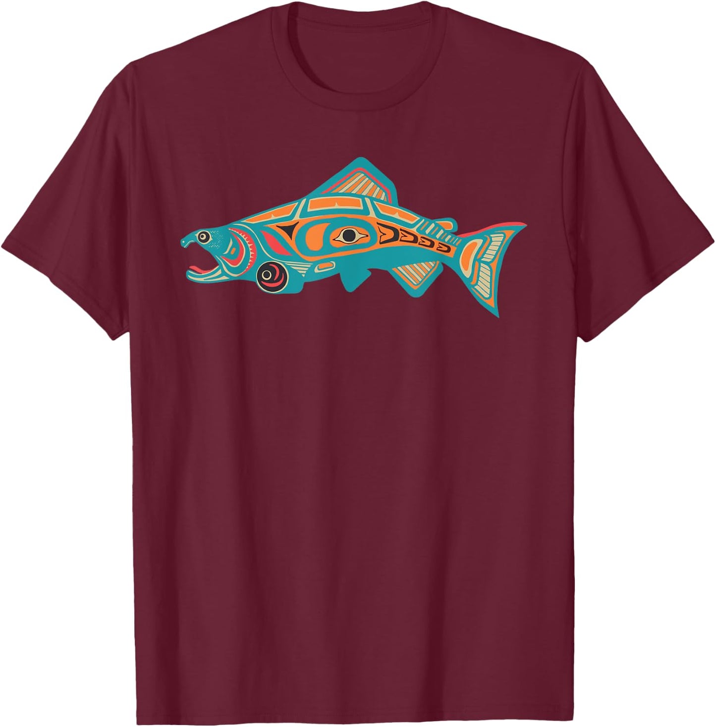 Native American Salmon Tlingit Indian Fisherman Fish Men T-Shirt - T-Shirt | Maroon