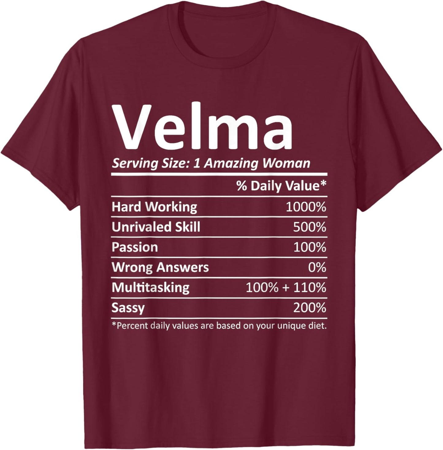 VELMA Nutrition Personalized Name Funny Christmas Gift T-Shirt - T-Shirt | Maroon