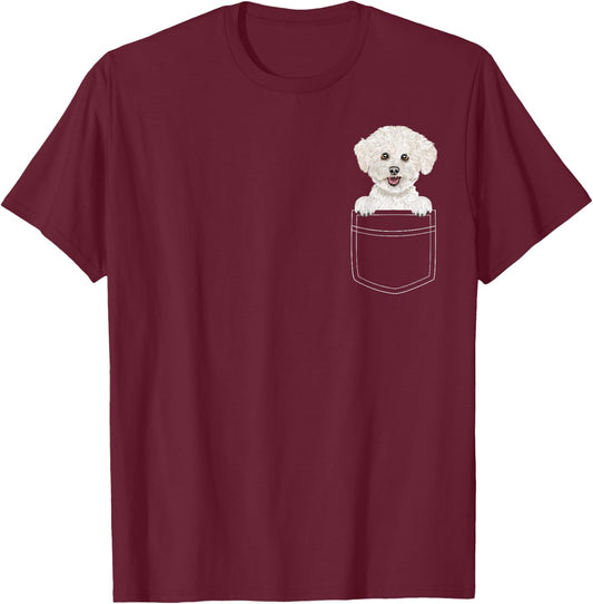 Bichons Frise Dog In Pocket Funny Dog Lover Men Women Girls Kids T-Shirt - T-Shirt | Maroon
