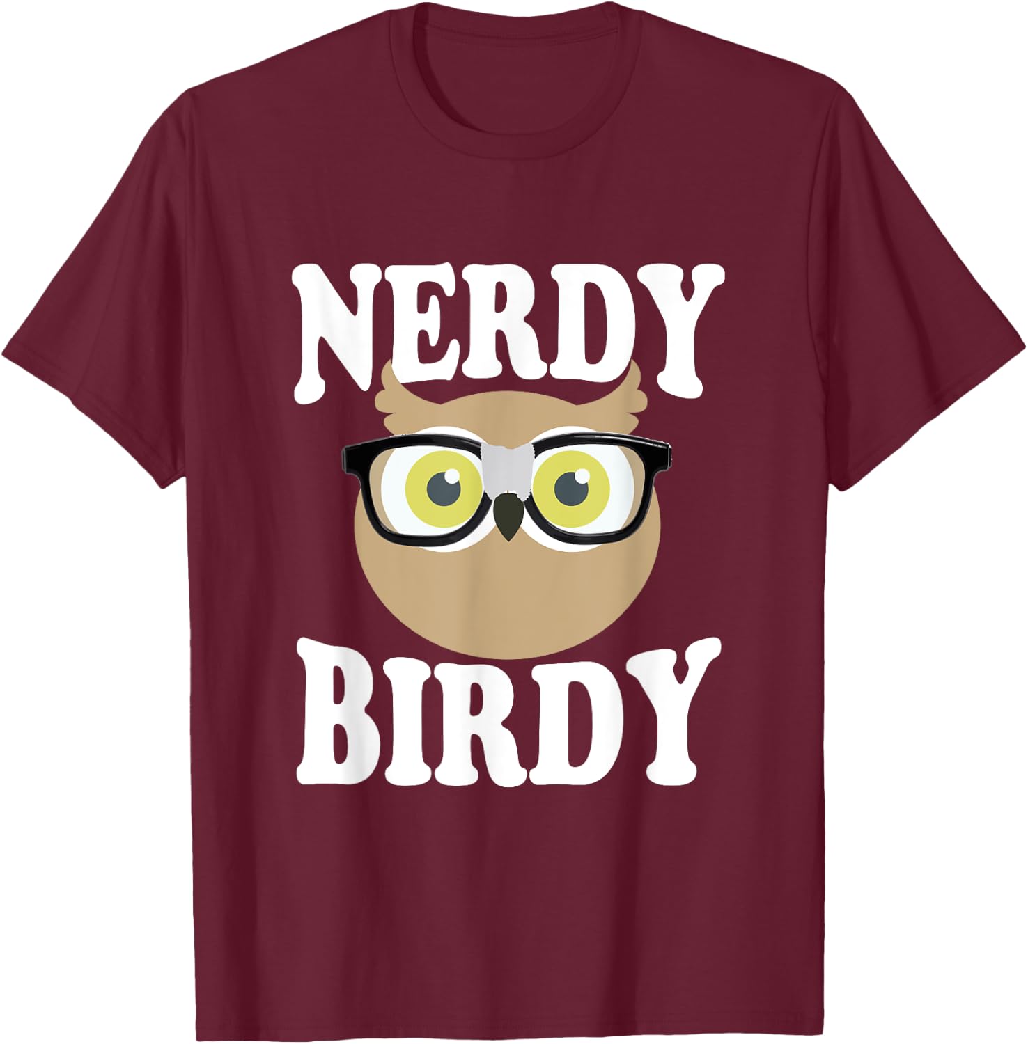 Nerdy Birdy Funny Owl T-Shirt - T-Shirt | Maroon