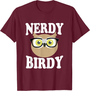 Nerdy Birdy Funny Owl T-Shirt - T-Shirt | Maroon