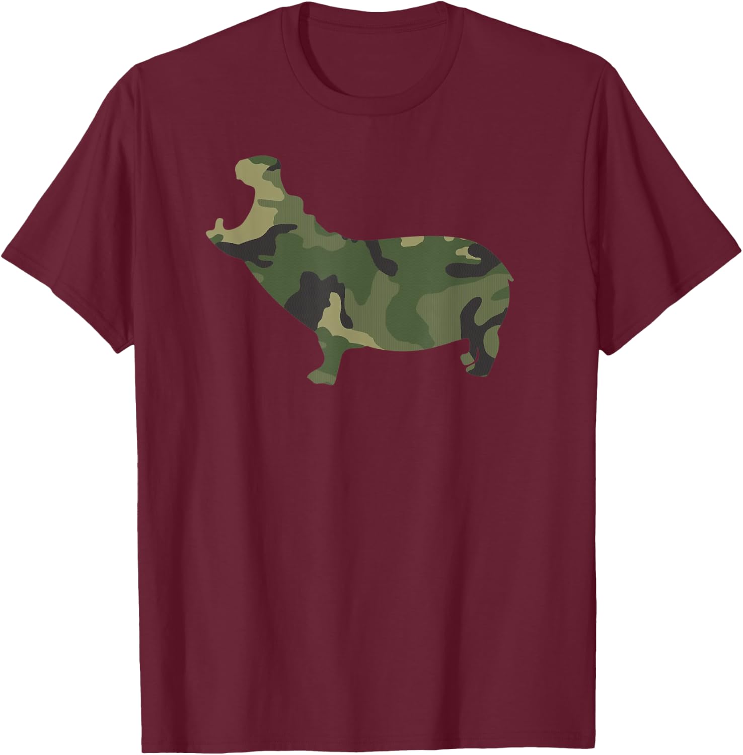 Camo Hippo Funny Camouflage Pattern Army Colors Safari T-Shirt - T-Shirt | Maroon