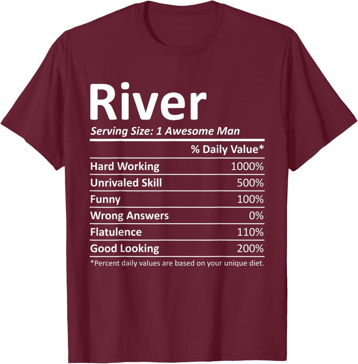 RIVER Nutrition Funny Birthday Personalized Name Gift T-Shirt - T-Shirt | Maroon