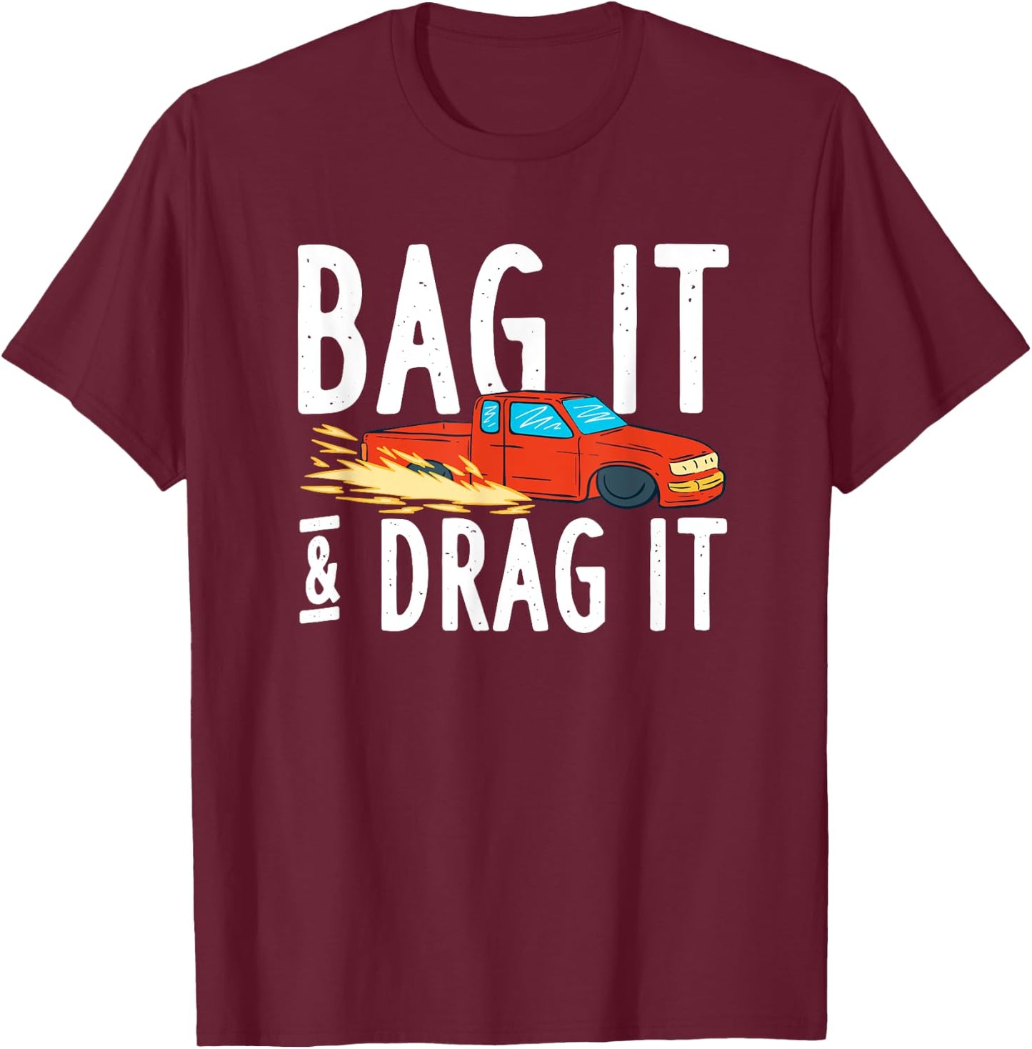 Bag it and Dragit Bagged Mini Truck Lowrider Diesel Engine T-Shirt - T-Shirt | Maroon
