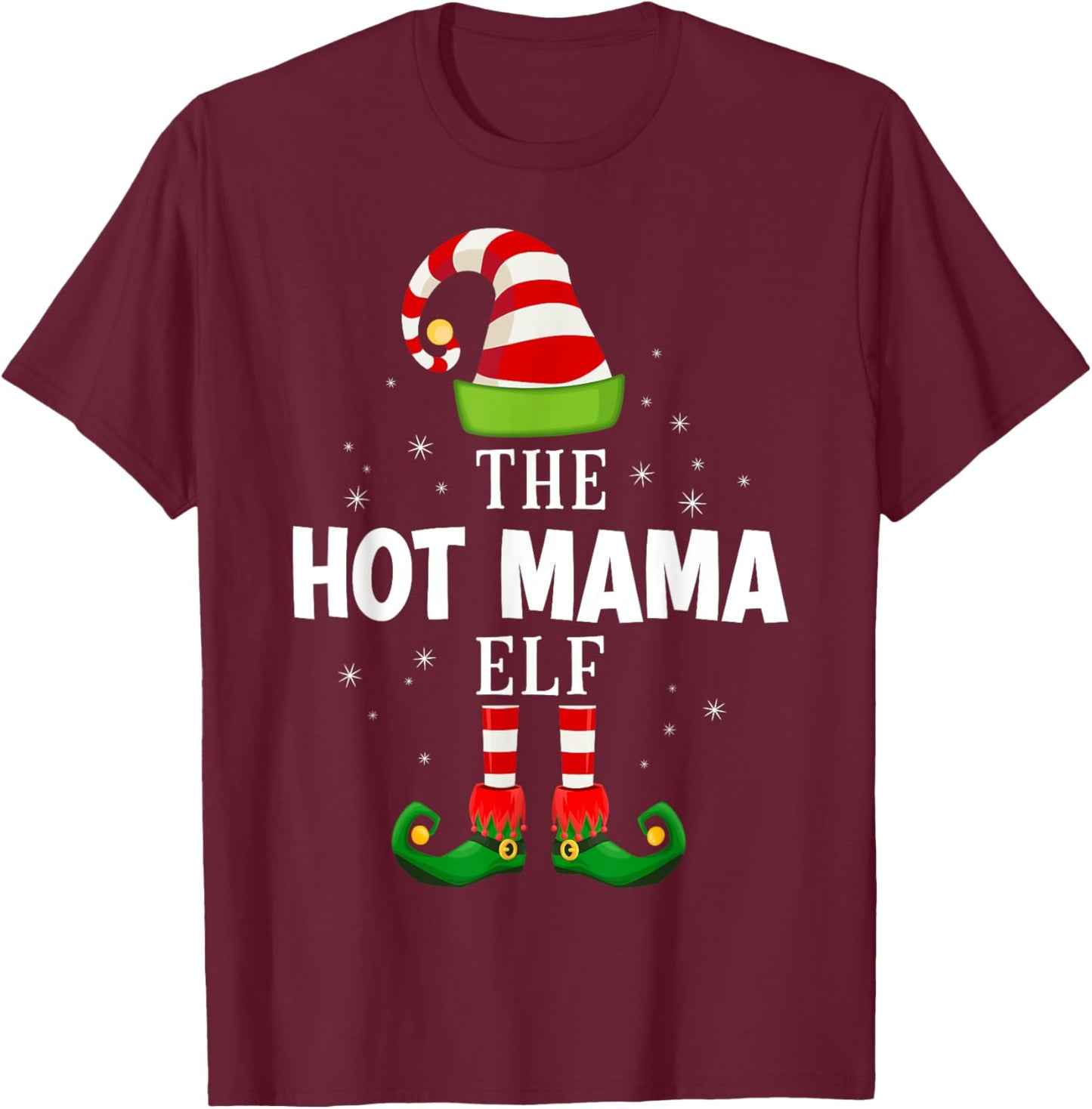 The Hot Mama Elf Christmas PJS Matching Pajama T-Shirt - T-Shirt | Maroon