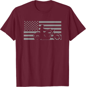 American Flag Biker Motorcycle Short Sleeve T-Shirt - T-Shirt | Maroon