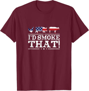 Funny BBQ Shirt I'd Smoke That Meat Pitmaster Grill Gift T-Shirt - T-Shirt | Maroon