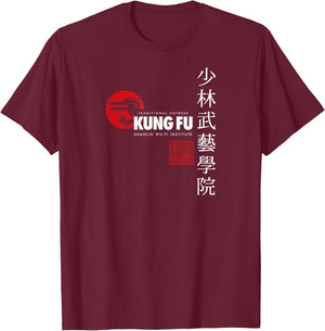 ShaolinWuYi Kung Fu Dragon - -Adults - Black - Small - Short Sleeve - Martial Arts T-Shirt - T-Shirt | Maroon