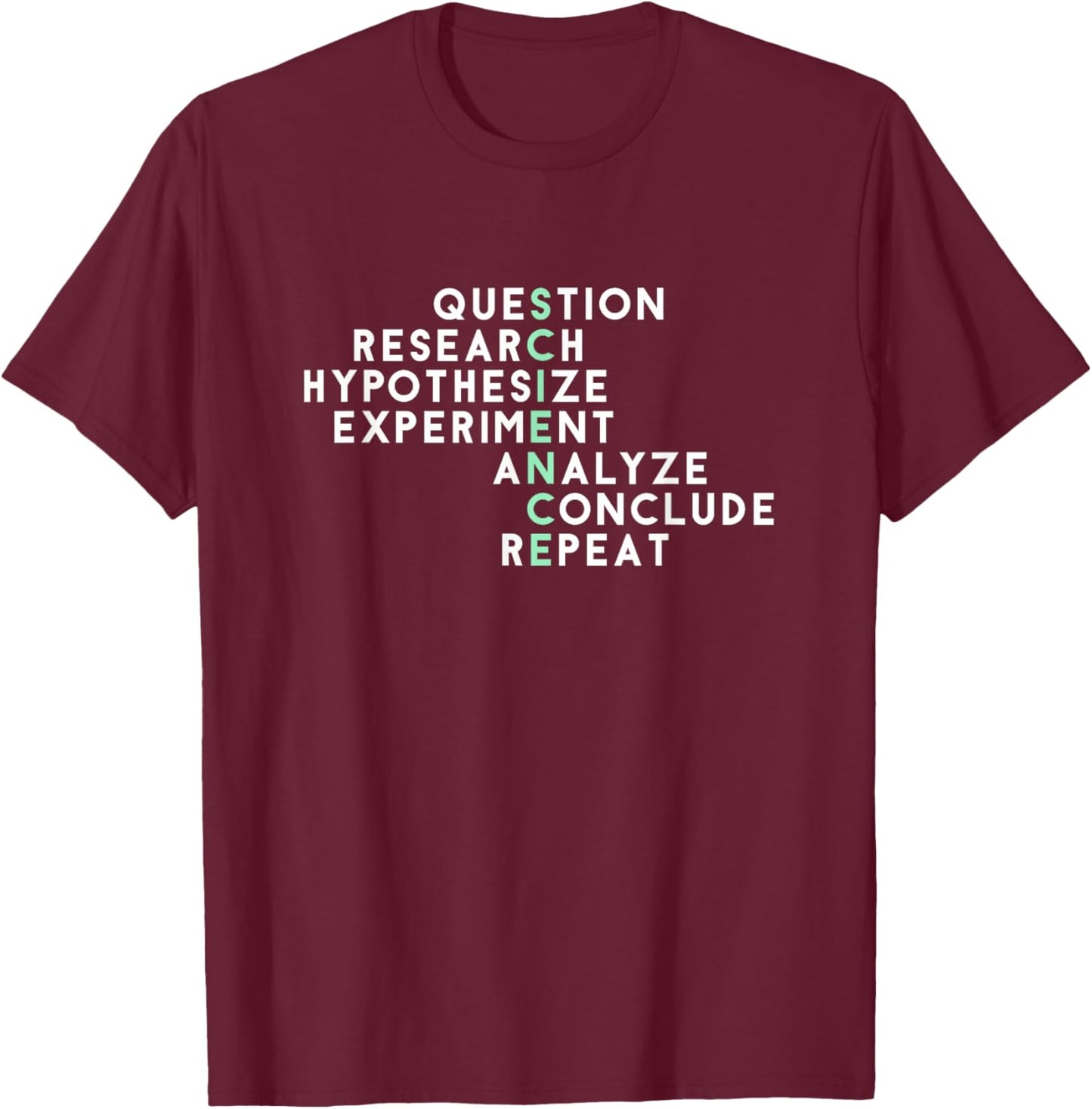 Acrostic Scientific Method Research Experiment Science T-Shirt - T-Shirt | Maroon