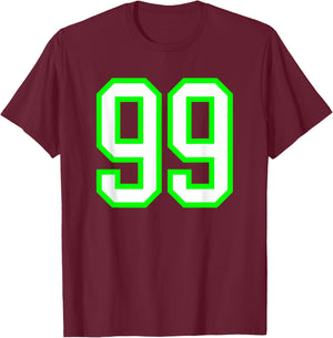 White Lime Sports Team Number #99 T-Shirt - T-Shirt | Maroon