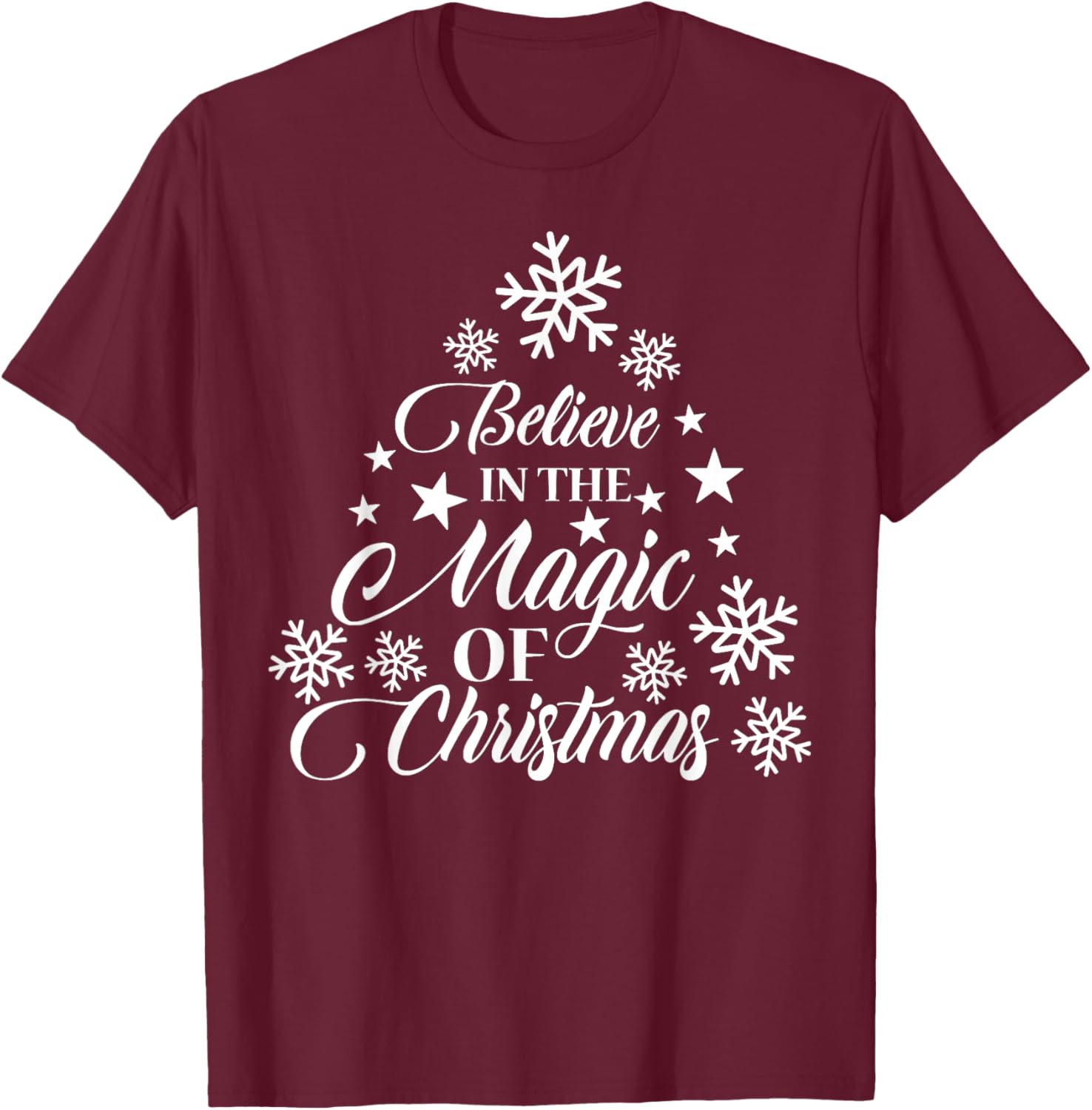 Vintage Christmas Tree Believe in the Magic of Christmas T-Shirt - T-Shirt | Maroon