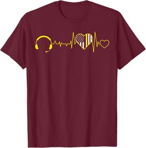 911 Dispatcher Operator EKG Heartbeat 4th of July USA Flag T-Shirt - T-Shirt | Maroon