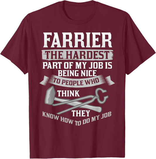 Farrier Horseshoe Hoof Tools Hammer Trimming T-Shirt - T-Shirt | Maroon