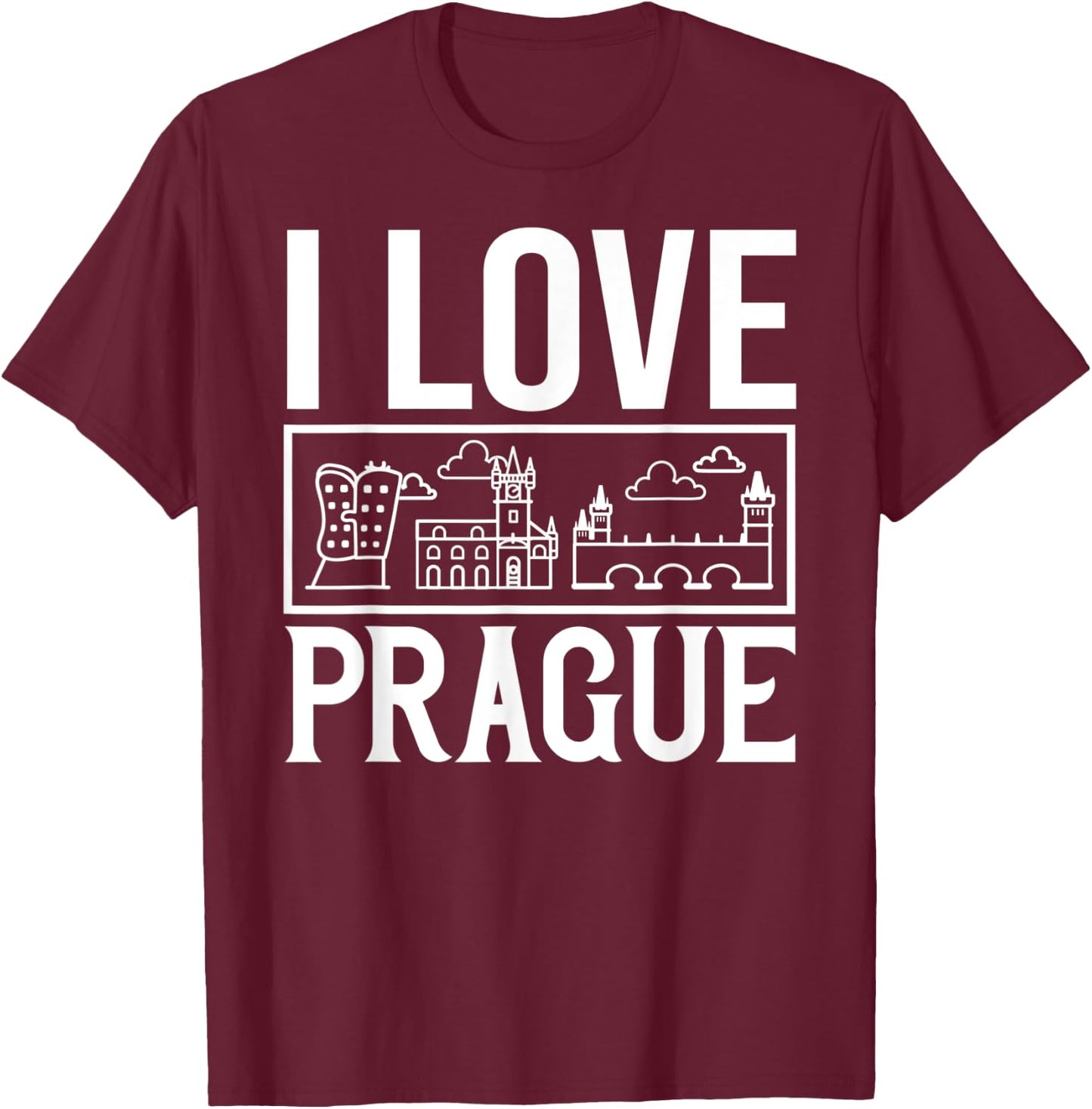 Prague Czech Republic City Skyline Map Travel T-Shirt - T-Shirt | Maroon