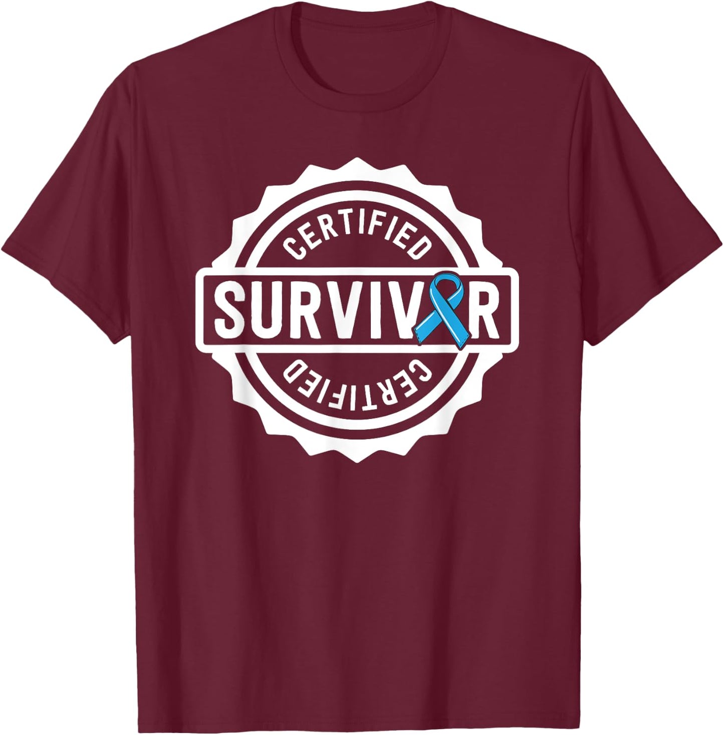 Prostate Cancer Survivor Gift Blue Ribbon Awareness T-Shirt - T-Shirt | Maroon