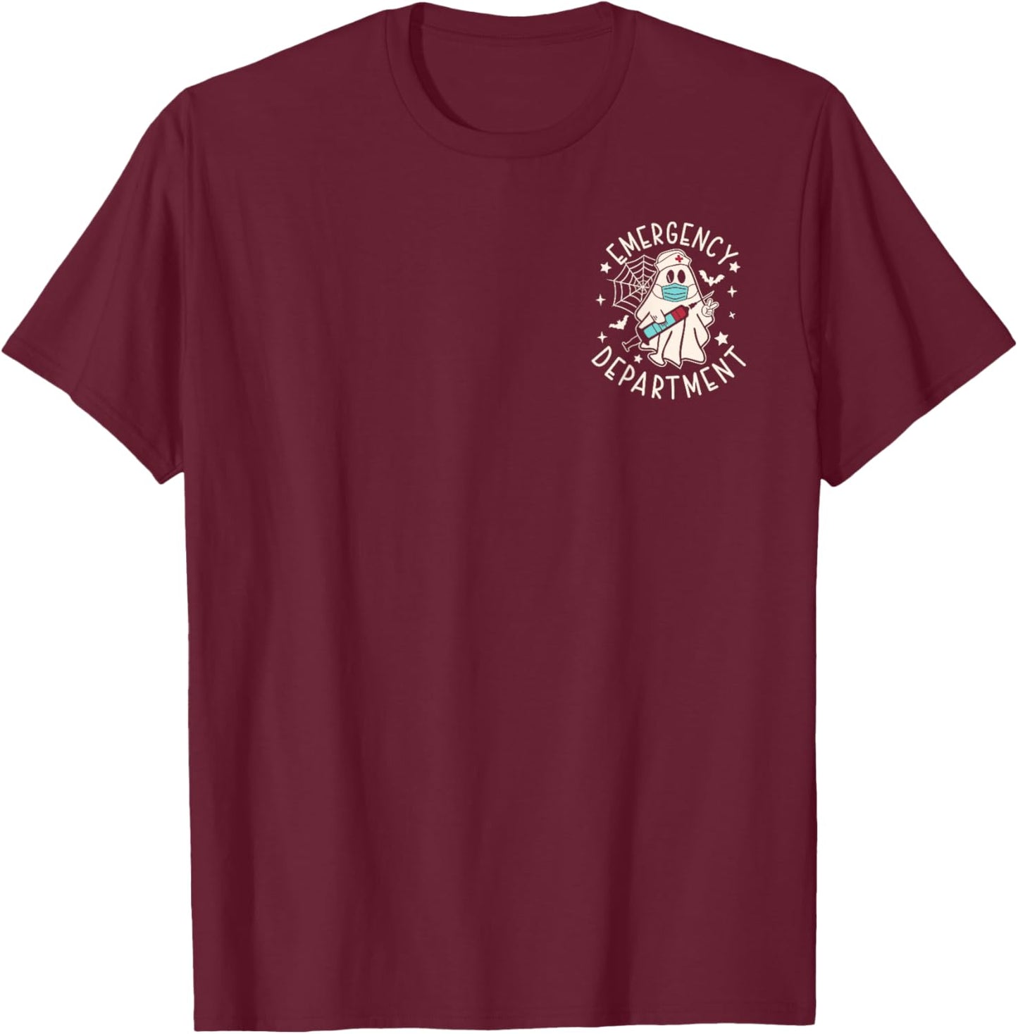 Emergency Department Pocket Ghost Spooky ER Nurse Halloween T-Shirt - T-Shirt | Maroon