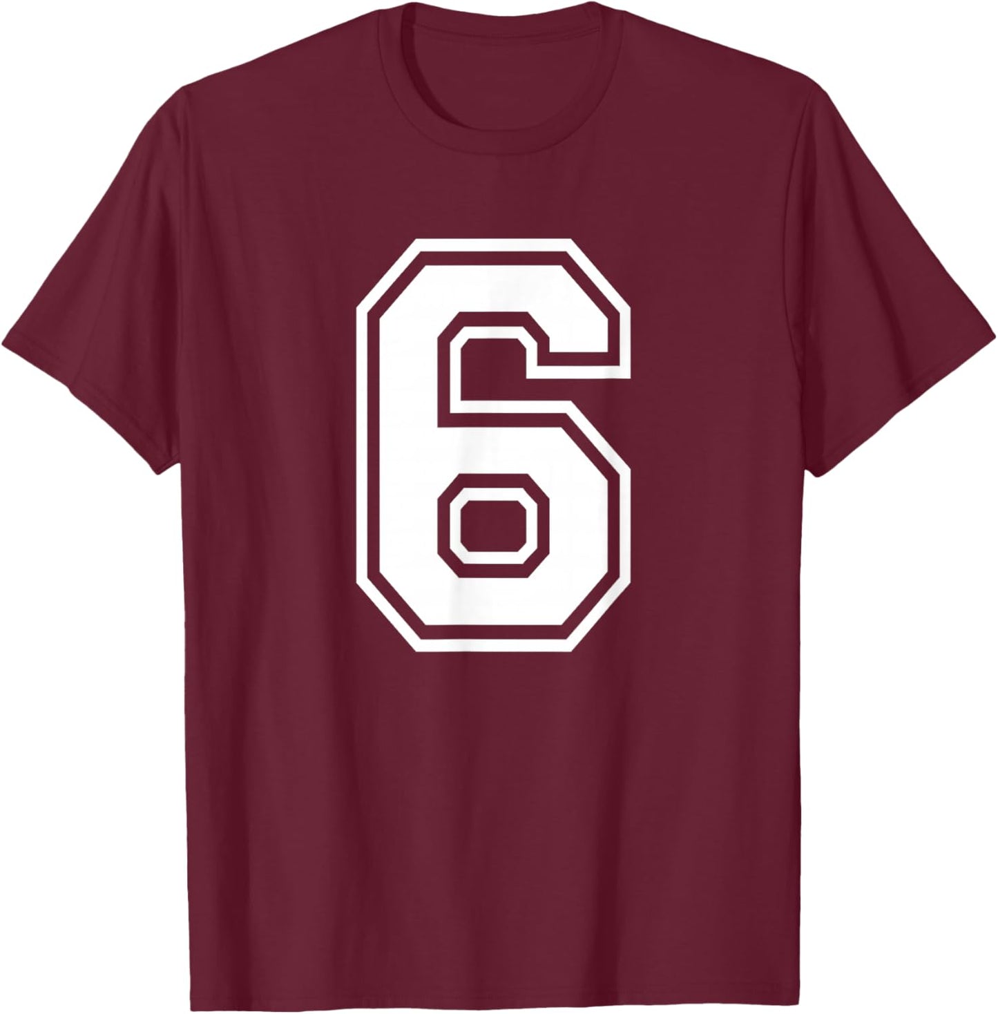 Number 6 Birthday Gift Sports Player Team Numbered Jersey T-Shirt - T-Shirt | Maroon