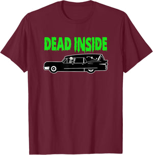 Funny Dead Inside Skeleton Hearse Funeral Director Halloween T-Shirt - T-Shirt | Maroon