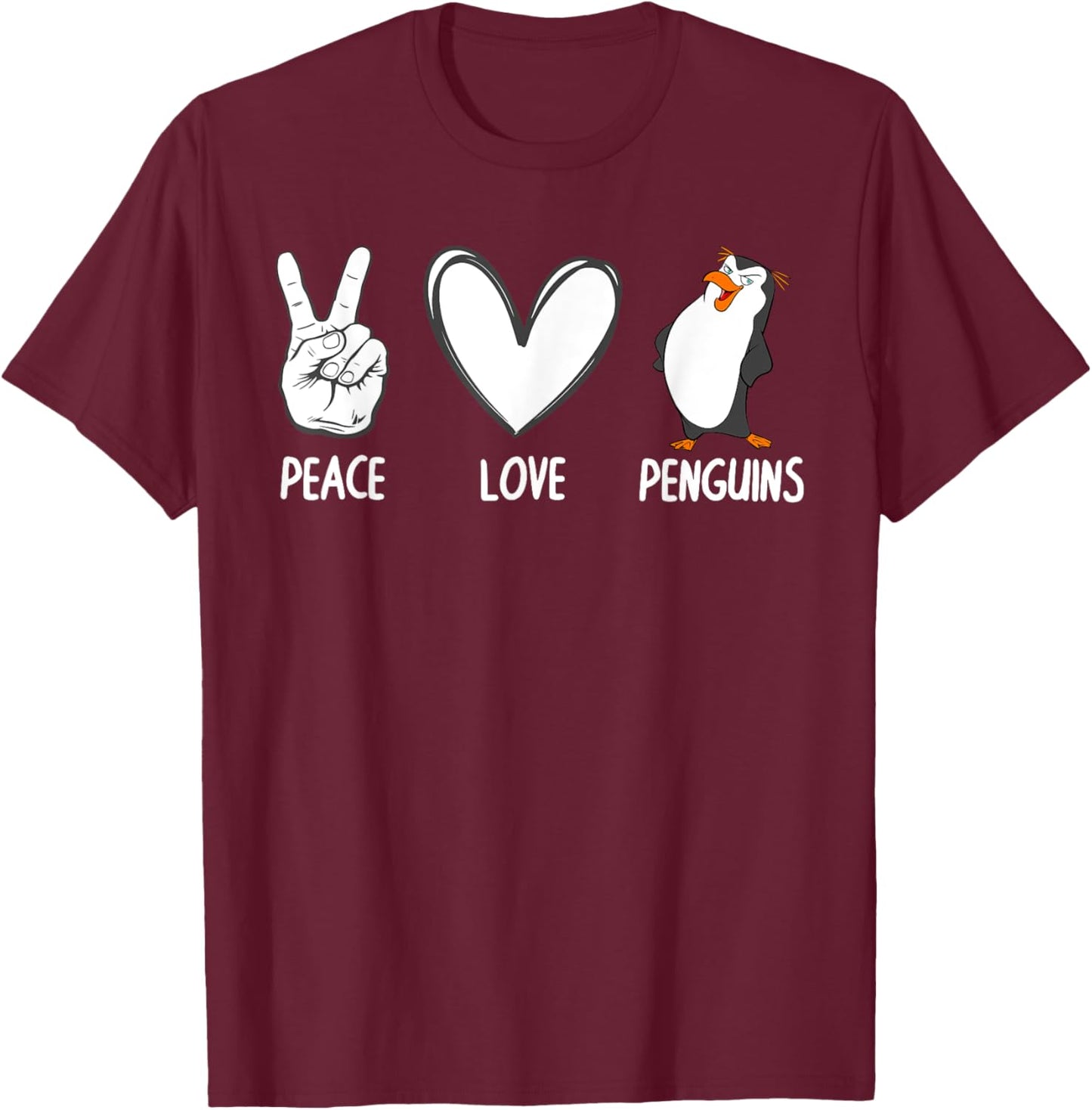 Cool Penguin Art Women Peace Love Penguins Zookeeper T-Shirt - T-Shirt | Maroon