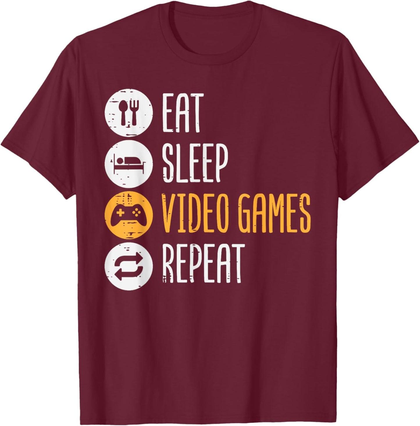 Eat Sleep Video Games Repeat Gaming Gamer Men Boys Kids Teen T-Shirt - T-Shirt | Maroon