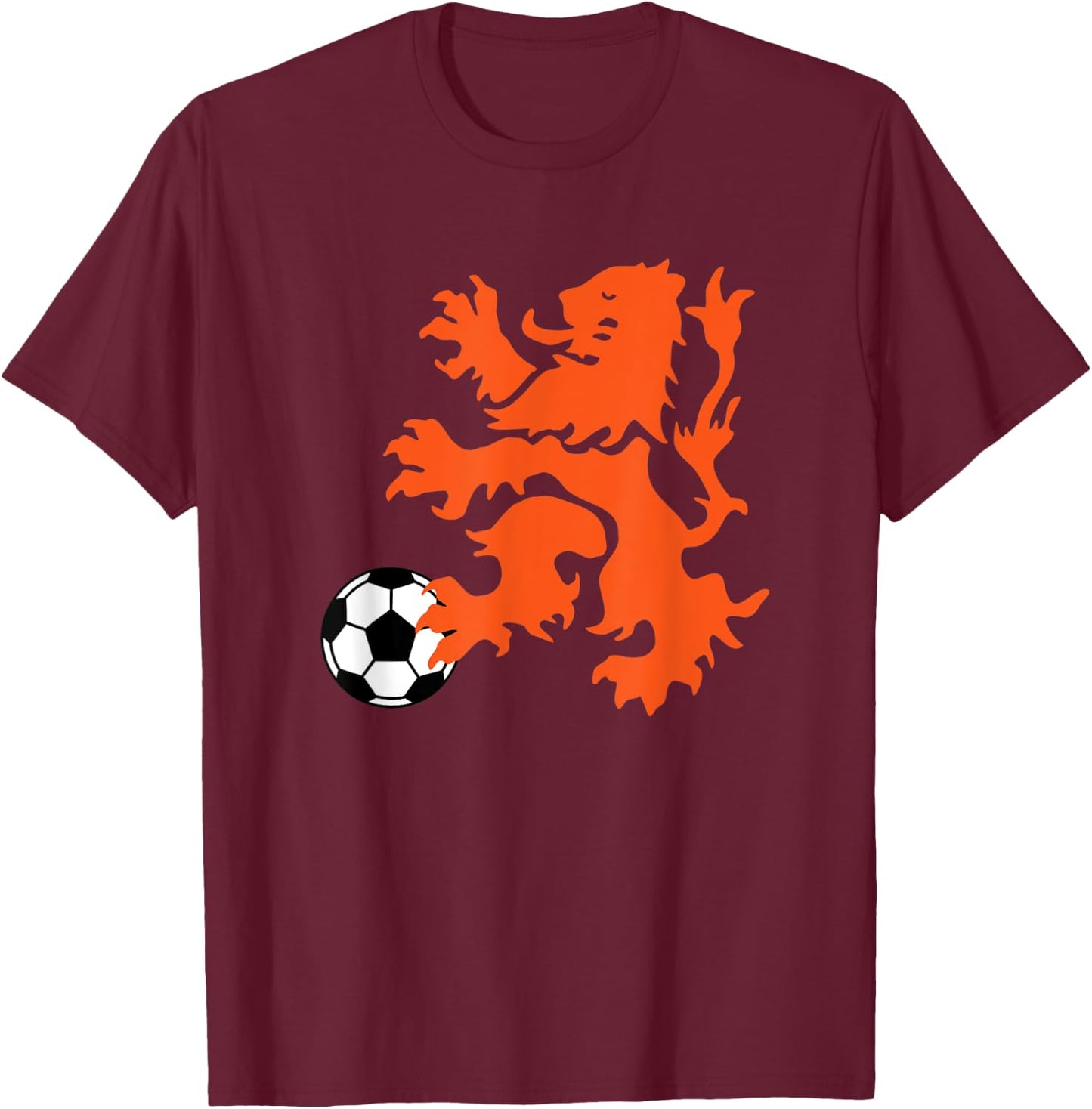 Netherlands Lion Rampant, Soccer Ball T-Shirt - T-Shirt | Maroon