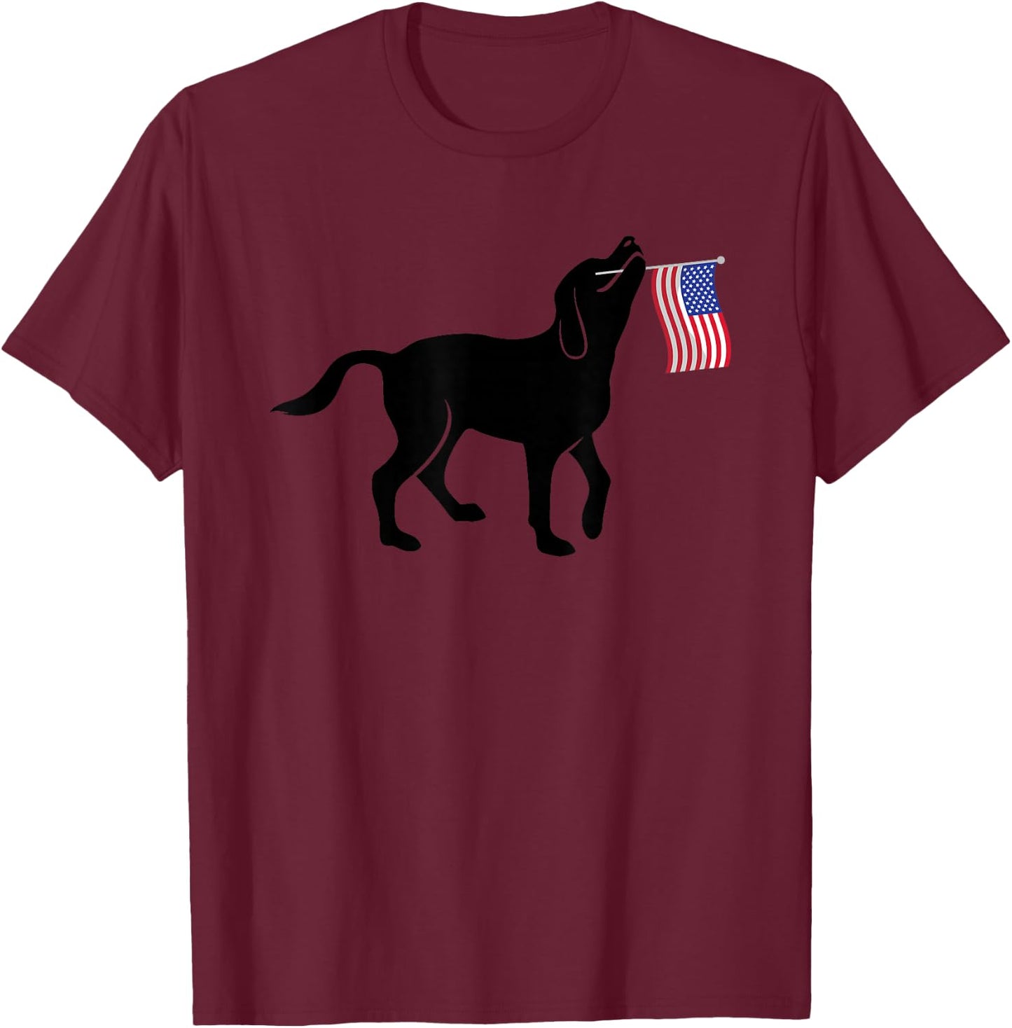 Black Lab Dog Holding July 4th Patriotic USA Flag T-Shirt - T-Shirt | Maroon