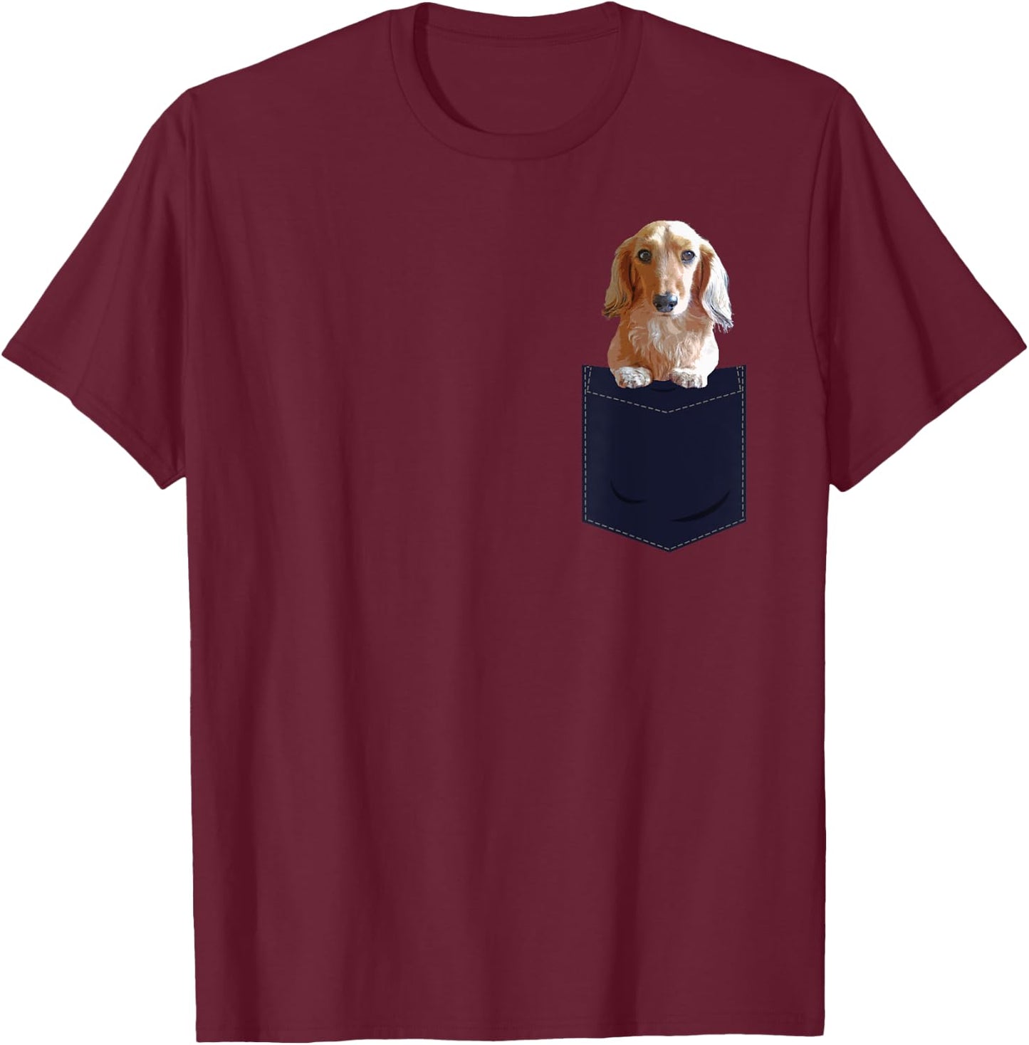 Dachshund in Pocket Long Haired Wiener Dog Women Doxie T-Shirt - T-Shirt | Maroon